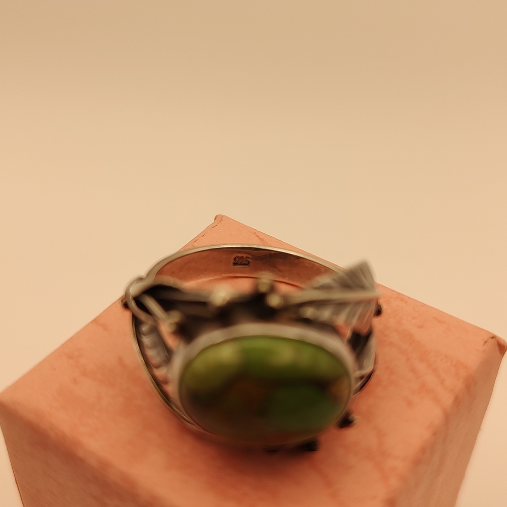 Vintage-Inspired Sterling & Composite Green Turquoise Ring Size 9 - Picture 5 of 7